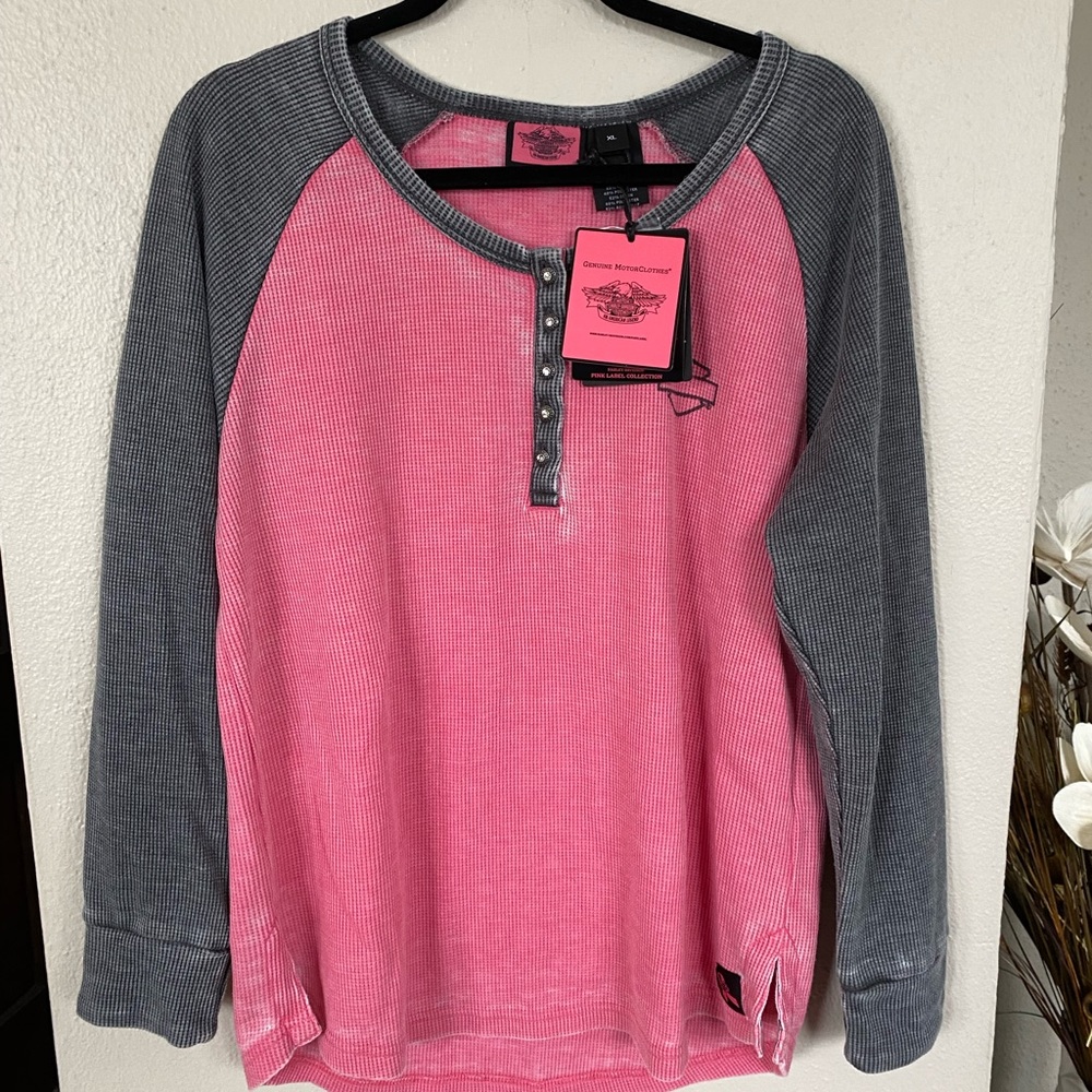Womens Harley Davidson waffle knit top NWT SZ XL. Pink collection 99145-17VW.